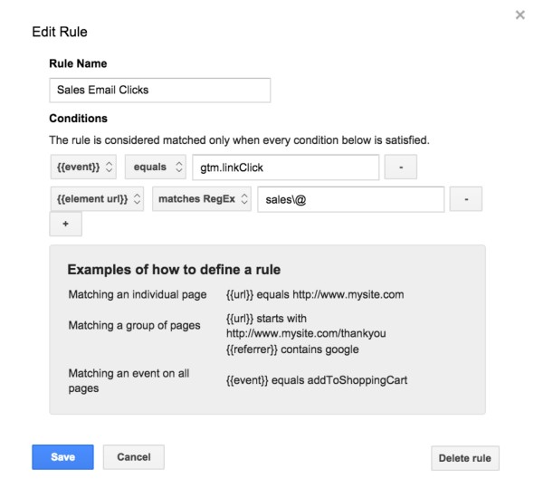 match regex to tag rules