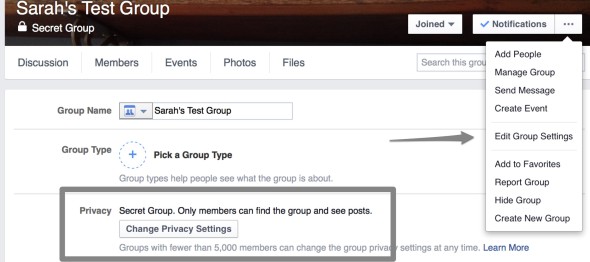 group privacy settings